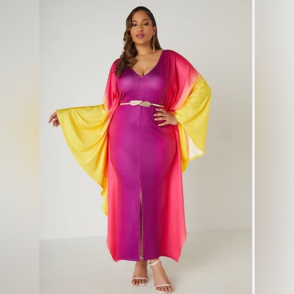 NWOT Raspberry Passions Ombre Belted Kaftan Dress - Picture 3 of 5